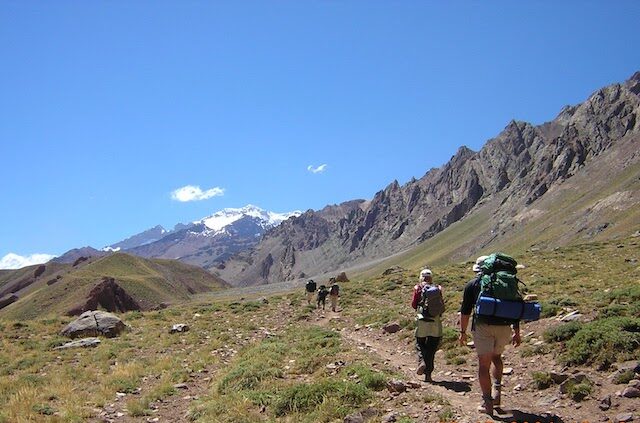 Trekking to base camp of Aconcagua, the tallest mountain in South America (22,837 feet). The start of the trek is near Mendoza, Argentina, which is also famous for its wine.