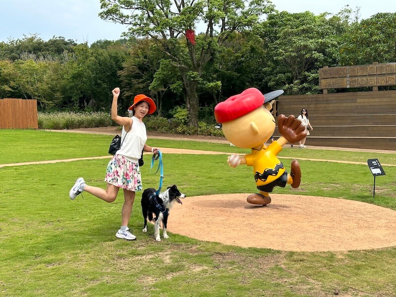Charlie Brown on the mound at Snoopy Garden Jeju Island.