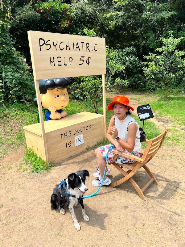 Newlywed Lucy seeks advice from another Lucy. Snoopy Gardens, Jeju Island.