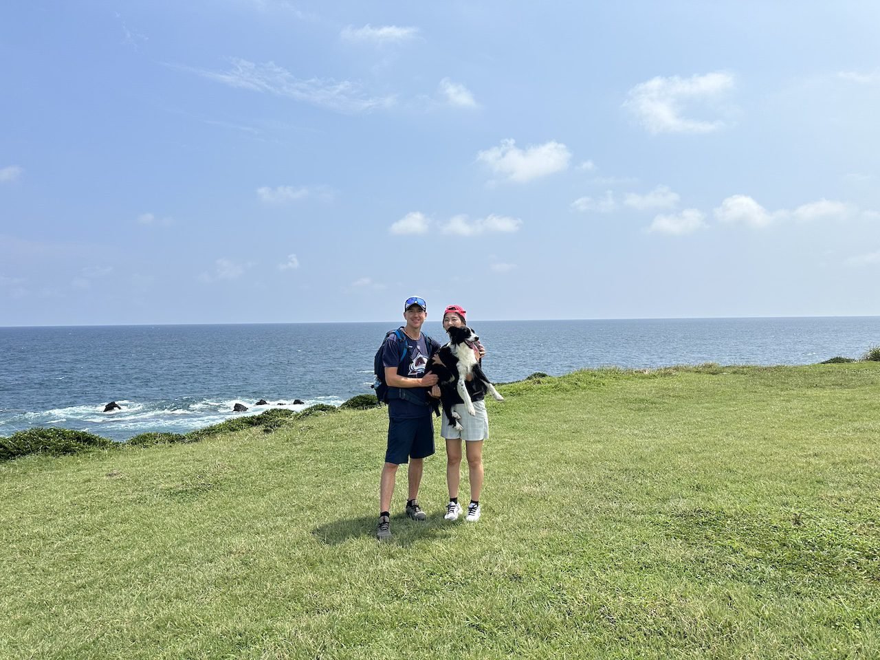 Traveling by ferry from Wando Port to Jeju Island, South Korea with a car and dog.