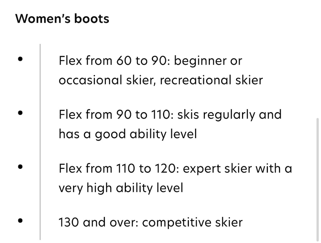 Ski Boot Flex Rating for Women's boots, courtesy of salomon.com