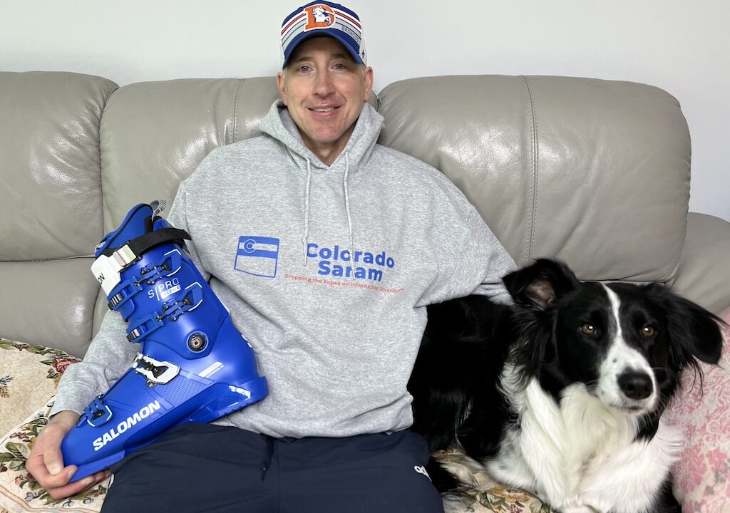 A man, his dog, and his new Salomon S|Pro Alpha Flex 130 ski boots