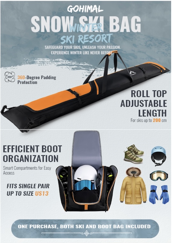 GoHimal Ski and Boot Bag combo is a nice alternative if you also need a boot travel bag