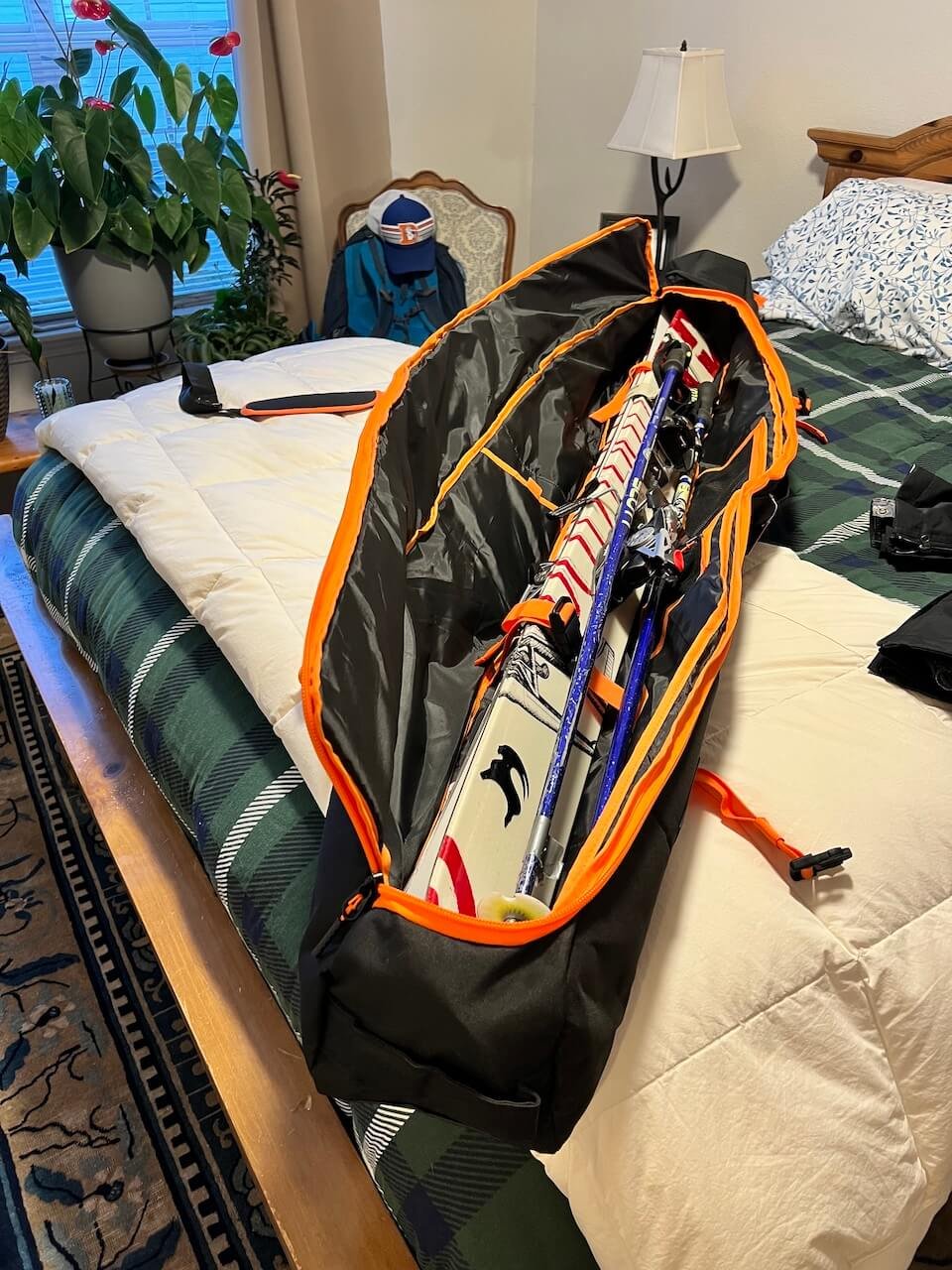 Sukoa Ski Bag Review (Worked for One Trip, Not My First Choice Now) 3 A pair of K2 Pontoons packed inside the Sukoa Premium Padded Ski Bag with a pair of ski poles.
