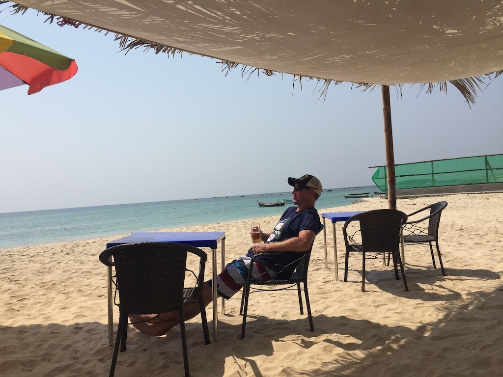 Having a beer on Ngapali Beach, Myanmar