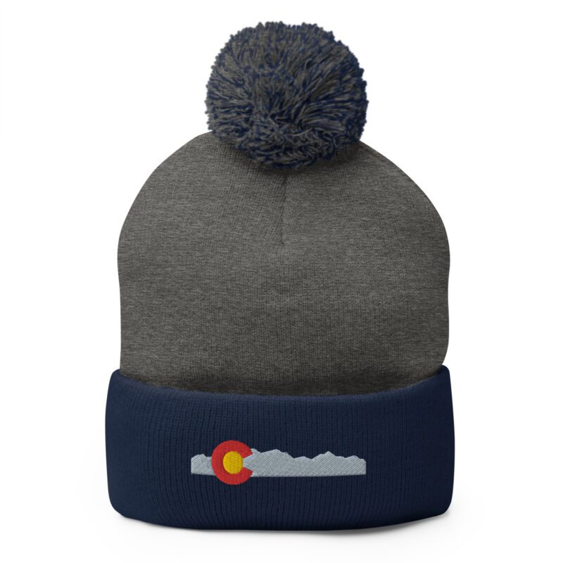 Colorado Flag and Rocky Mountain Grey and Navy Winter Hat