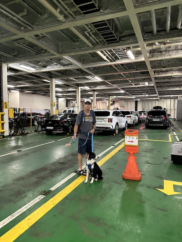 Inside the car loading area of the Jeju Island Ferry. You are not allowed to remain in your car during the trip.