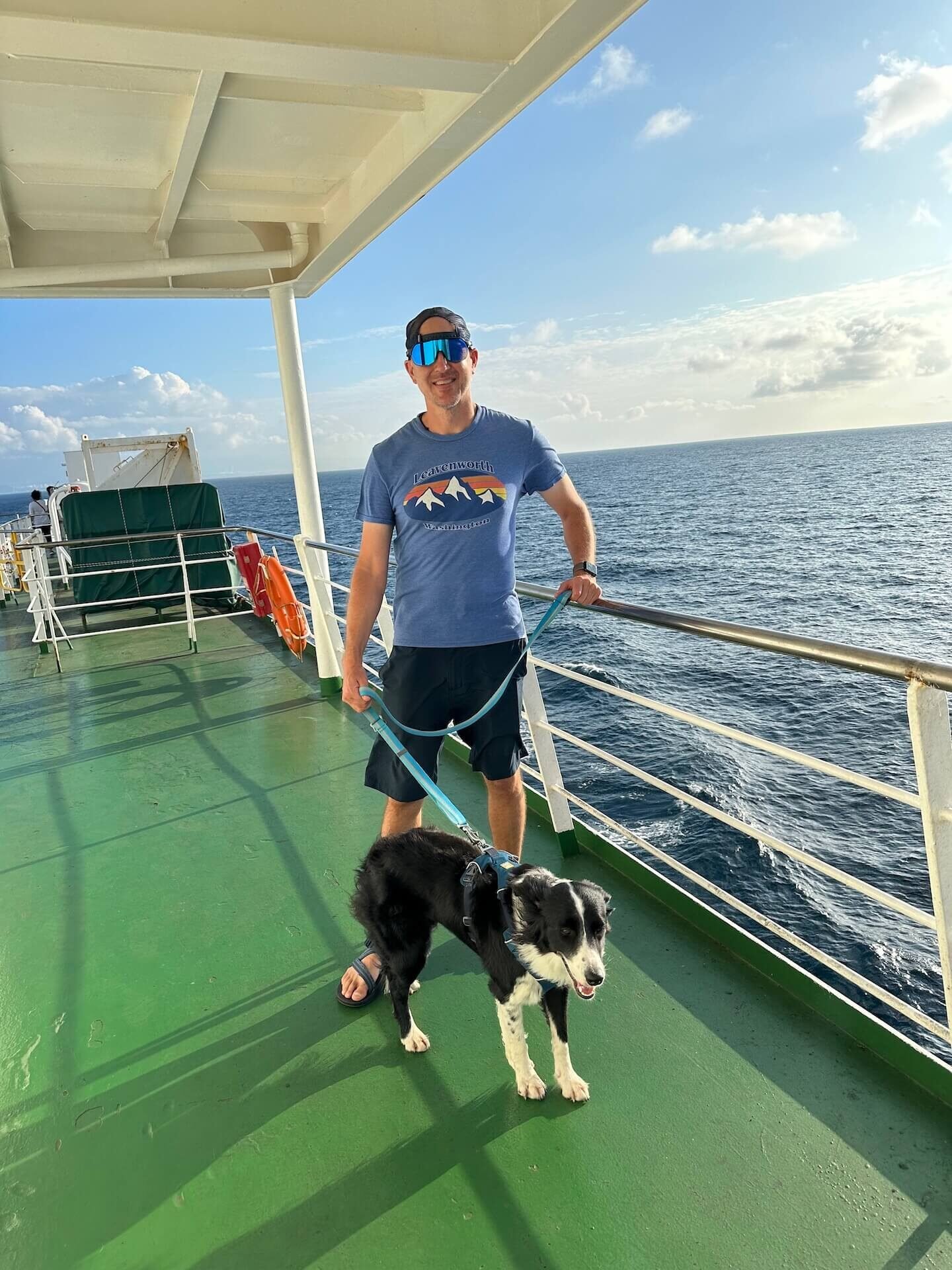 Taking the ferry to Jeju Island, South Korea with my furry friend.