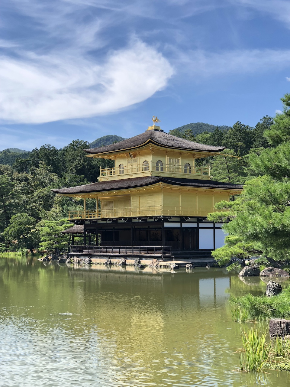 Kinkaku-ji (金閣寺, lit. 'Temple of the Golden Pavilion'), officially named Rokuon-ji (鹿苑寺, lit. 'Deer Garden Temple'), is a Zen Buddhist temple in Kyoto, Japan.