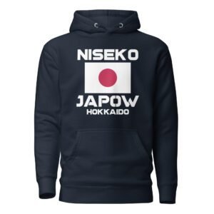 Niseko Japow Hokkaido Hoodie in Navy Blazer. Perfect après-ski hoodie for Japan powder lovers.