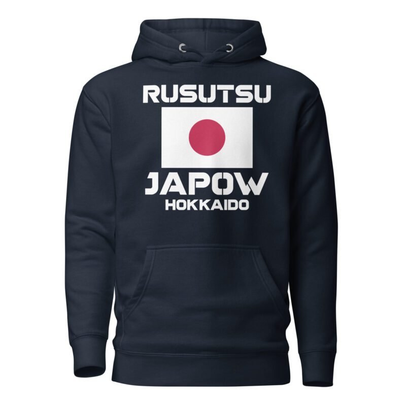 Rusutsu Japow Hokkaido Hoodie in Navy Blazer. Warm and stylish après-ski hoodie for Japow lovers.