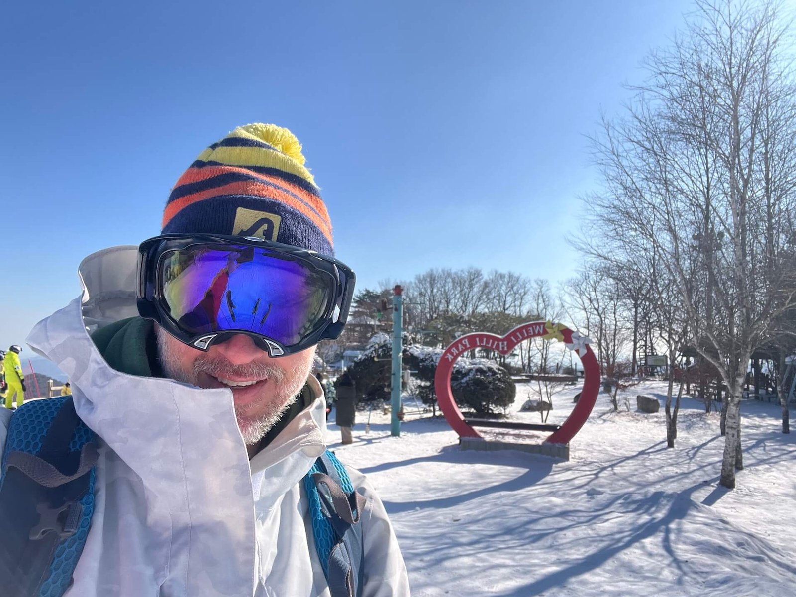 Skier at Welli Hilli Park Resort in South Korea on a clear winter day